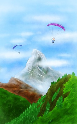 PSD 나무 식물 구름 해외 계절 스포츠 여행 백그라운드 일러스트 하늘 산 사람 풍경 두명 여름 관광지 여행객 여름풍경 비행 스위스 휴양지 패러글라이딩 국내일러스트 자연요소 유럽 장소 파일형식 여름_계절