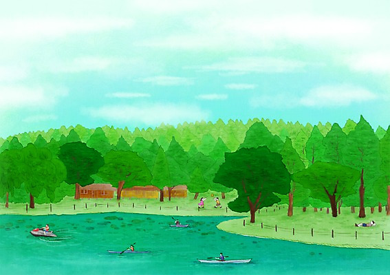 PSD 나무 식물 해외 계절 여자 남자 여행 백그라운드 일러스트 사람 풍경 여러명 여름 관광지 강 여행객 일본 여름풍경 보트 휴양지 국내일러스트 아시아 다수 배_교통 장소 파일형식 여름_계절