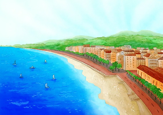 PSD 나무 식물 해외 건축물 계절 바다 여행 백그라운드 일러스트 풍경 해변 사람없음 건물 여름 관광지 여름풍경 프랑스 윈드서핑 서핑보드 휴양지 니스 국내일러스트 건축 유럽 장소 수상스포츠 보드_스포츠 파일형식 여름_계절