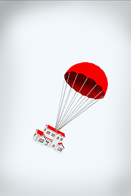 모양 PSD 편집이미지 백그라운드 부동산 사람없음 컴퓨터그래픽 그래픽 3D소스 3D 미니어처 낙하산 집모양 편집소스 편집3D 모형 재산 디지털합성 파일형식