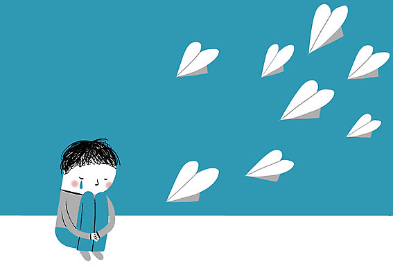 전신 PSD 남자 백그라운드 일러스트 상상 상상일러스트 한명 사람 앉기 성인 판타지 꿈 슬픔 하트 종이비행기 눈물 즐거움 국내일러스트 모양 1 감정 모션 종이접기 파일형식