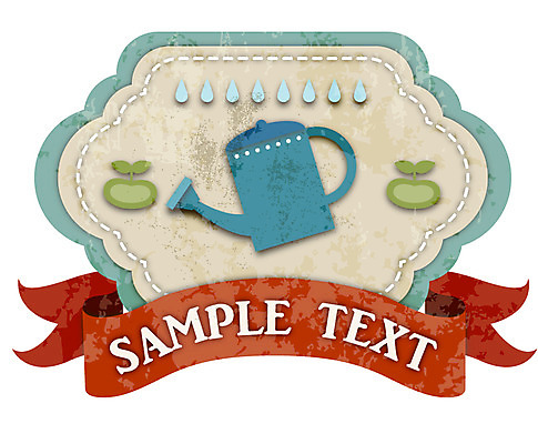 식물 리본 백그라운드 스티커 일러스트 텍스트 사람없음 장식 꼬리표 라벨 새싹 물뿌리개 물방울 끈 빈티지 심볼 복고 국내일러스트 AI파일 컨셉 프레임 파일형식 벡터