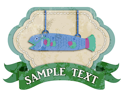 리본 백그라운드 스티커 일러스트 텍스트 어류 사람없음 장식 꼬리표 라벨 끈 빈티지 심볼 복고 어탁 국내일러스트 AI파일 컨셉 프레임 수중동물 파일형식 벡터