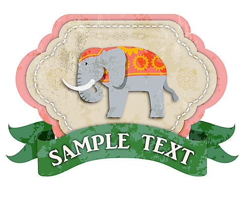 동물 리본 백그라운드 스티커 일러스트 텍스트 코끼리 사람없음 장식 꼬리표 라벨 끈 빈티지 심볼 복고 국내일러스트 AI파일 컨셉 포유류 프레임 파일형식 벡터