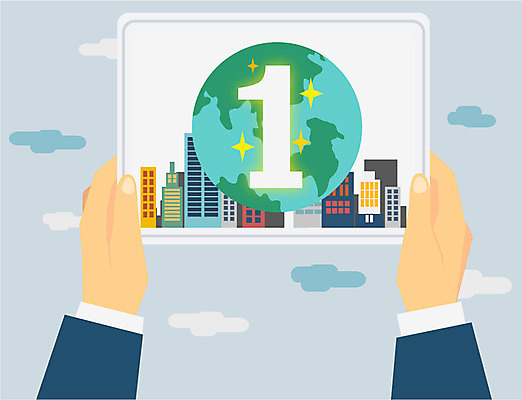 구름 건축물 손 산업 지구 백그라운드 일러스트 비즈니스 한명 들기 빌딩 건물 신체부위 태블릿 숫자 양손 우승 최고 산업시설 국내일러스트 AI파일 자연요소 문자 1 건축 모션 사람 전자제품 스마트기기 파일형식 벡터