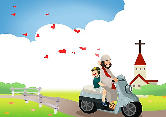 전신 PSD 구름 건축물 남자 행복 기독교 종교 길 여유 어린이 교통수단 백그라운드 일러스트 웃음 사람 앉기 소년 성인 두명 건물 여름 울타리 교회 오토바이 하트 예수 승차 헬멧 즐거움 성경학교 여름성경학교 남자만 국내일러스트 자연요소 모양 계절 건축 감정 교통 학교 종교건축 모션 표정 담장 바이크 신_종교 보호장비 파일형식 여름_계절