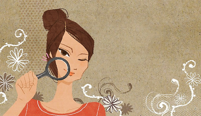 PSD 식물 우먼라이프 라이프스타일 여자 꽃 일러스트 돋보기 새로움 한명 들기 사람 상반신 성인 라이프 신체부위 뷰티 변화 성형수술 보톡스 턱 사각턱 여자만 여자한명만 성인여자만 성인만 국내일러스트 1 컨셉 모션 생활 수술 파일형식