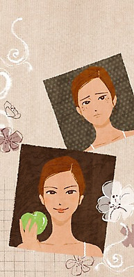 PSD 식물 우먼라이프 라이프스타일 여자 꽃 과일 일러스트 새로움 들기 사람 상반신 성인 두명 라이프 신체부위 뷰티 비교 변화 성형수술 사과 피부 주근깨 기념사진 기미 전후 여자만 성인여자만 성인만 국내일러스트 컨셉 모션 생활 점 수술 파일형식