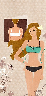 PSD 식물 동물 우먼라이프 라이프스타일 여자 꽃 나비 곤충 일러스트 새로움 서기 사람 상반신 성인 두명 라이프 신체부위 뷰티 비교 변화 성형수술 옆구리 기념사진 살 지방흡입 전후 여자만 성인여자만 성인만 국내일러스트 컨셉 모션 생활 수술 파일형식