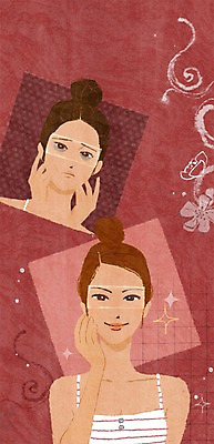 PSD 식물 우먼라이프 라이프스타일 여자 꽃 일러스트 새로움 사람 상반신 성인 두명 라이프 신체부위 뷰티 광선 비교 변화 성형수술 피부 시술 기념사진 다크서클 전후 여자만 성인여자만 성인만 국내일러스트 컨셉 생활 수술 파일형식