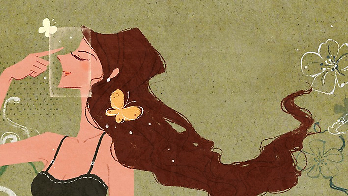 PSD 식물 동물 우먼라이프 라이프스타일 여자 꽃 나비 곤충 일러스트 새로움 한명 사람 상반신 성인 라이프 신체부위 뷰티 변화 성형수술 코 여자만 여자한명만 성인여자만 성인만 코수술 국내일러스트 1 컨셉 생활 수술 파일형식