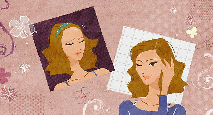 PSD 식물 우먼라이프 라이프스타일 헤어스타일 여자 꽃 일러스트 새로움 사람 상반신 성인 두명 라이프 신체부위 뷰티 머리카락 비교 변화 성형수술 기념사진 전후 여자만 성인여자만 성인만 국내일러스트 컨셉 생활 머리 수술 파일형식