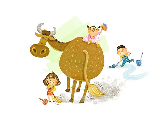 전신 PSD 동물 여자 어린이교육 교육 남자 어린이라이프 어린이 일러스트 함께함 서기 사람 소녀 소년 라이프 세명 귀여움 소 먼지떨이 빗자루 청소 먼지 쓰레받기 소통 대걸레 물청소 천진난만 어린이만 국내일러스트 라이프스타일 컨셉 포유류 모션 생활 청소도구 파일형식