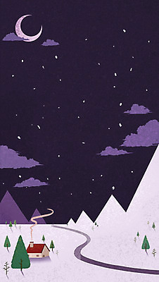 PSD 나무 식물 구름 건축물 계절 별 컬러 백그라운드 겨울 일러스트 자연 밤하늘 산 주택 풍경 사람없음 건물 반짝임 보라색 어둠 달 눈 커브길 야간 초승달 겨울배경 국내일러스트 자연요소 건축 도로 모션 하늘 날씨 생태계 파일형식