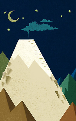 PSD 나무 식물 구름 별 컬러 백그라운드 일러스트 자연 밤하늘 산 풍경 사람없음 반짝임 어둠 달 연기 야간 초승달 남색 화산 분화구 베이지색 국내일러스트 자연요소 모션 하늘 생태계 파일형식