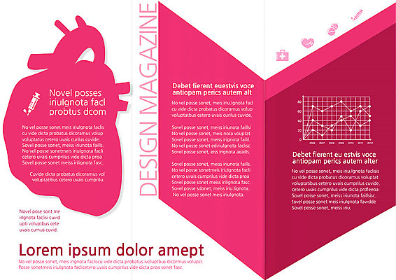 템플릿 편집 표지디자인 북디자인 출판디자인 내지 리플렛 분홍색 컬러 백그라운드 북커버 3단접지 의학 그래프 주사기 팜플렛 사람없음 치료 알약 약 하트 심장 맥박 구급상자 이미지템플릿 AI파일 모양 의료기기 의료용품 장기_의학 파일형식 벡터