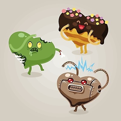 EPS 해외이미지 일러스트 디저트 사람없음 하트 로봇 좀비 하트캐릭터 해외일러스트 일러캐릭터 모양 캐릭터 음식 파일형식 벡터 이미지허브