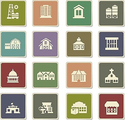 EPS 해외이미지 일러스트 학교 주택 병원 건물 태양 교회 탑 상점 감옥 심볼 헛간 시청 격납고 해외202004 해외일러스트 자연요소 건축물 교육 의학 저장고 관공서 파일형식 벡터 이미지허브