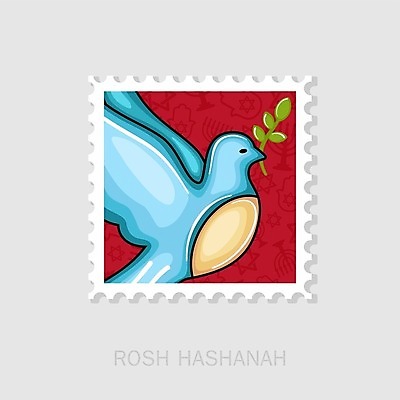 EPS 해외이미지 한마리 잎 일러스트 사람없음 빨간색 파란색 유대교 우표 해외202004 해외일러스트 식물 1 종교 컬러 파일형식 벡터 이미지허브