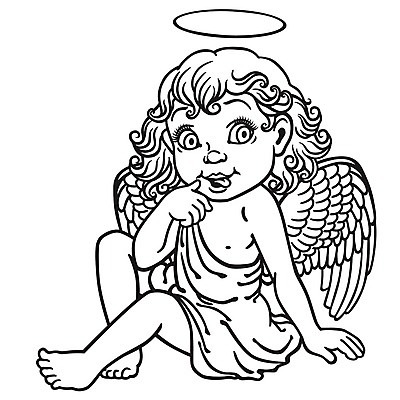 EPS 해외이미지 행복 어린이 날개 일러스트 천사 흑백 미소 앉기 아기 만화 윤곽 해외202004 해외일러스트 감정 모션 촬영기법 표정 사람 파일형식 벡터 이미지허브