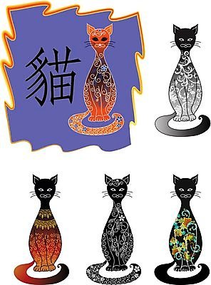 EPS 해외이미지 동물 꽃 잎 패턴 일러스트 포유류 프레임 앉기 장식 반려동물 검은색 고양이 인도인 문신 꼬리 5 스타일 해외202004 해외일러스트 외국인 식물 컬러 무늬 모션 동양인 숫자 파일형식 벡터 이미지허브