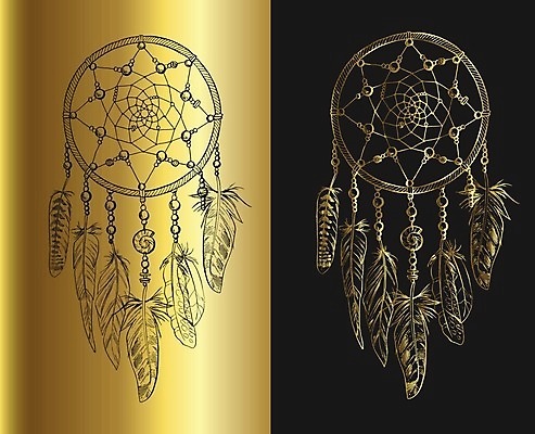 EPS 해외이미지 전통 일러스트 사람없음 장식 검은색 꿈 금색 깃털 부적 드림캐쳐 해외202004 해외일러스트 컬러 파일형식 벡터 이미지허브