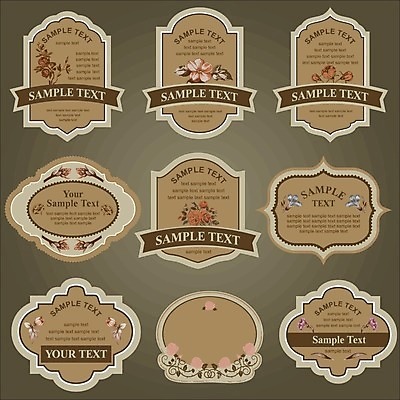 EPS 해외이미지 꽃 스티커 일러스트 사람없음 세트 갈색 라벨 빈티지 해외202004 해외일러스트 식물 컬러 컨셉 프레임 파일형식 벡터 이미지허브