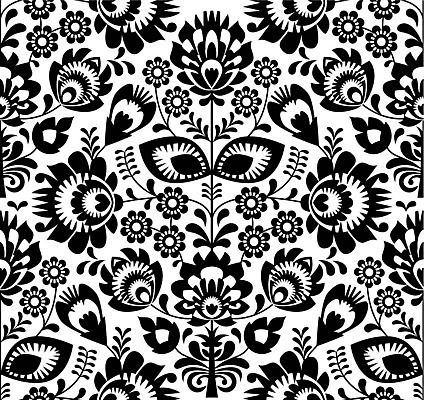 EPS 해외이미지 전통 꽃 패턴 일러스트 흑백 사람없음 화려 폴란드 해외202004 해외일러스트 식물 유럽 컨셉 무늬 촬영기법 파일형식 벡터 이미지허브