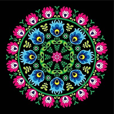 EPS 해외이미지 전통 꽃 패턴 일러스트 사람없음 컬러풀 화려 폴란드 해외202004 해외일러스트 식물 유럽 컬러 컨셉 무늬 파일형식 벡터 이미지허브