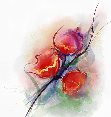 JPG 해외이미지 꽃 일러스트 추상 수채화 미술 사람없음 빨간색 그림 손그림 양귀비 해외202004 해외일러스트 식물 컬러 무늬 문화예술 파일형식 이미지허브