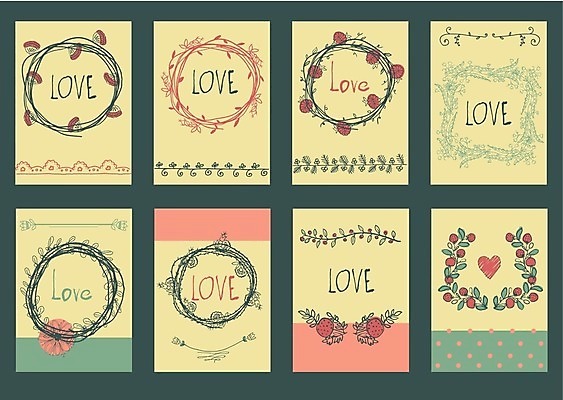 EPS 해외이미지 꽃 일러스트 사랑 사람없음 세트 하트 엽서 해외202004 해외일러스트 모양 식물 감정 편지 파일형식 벡터 이미지허브