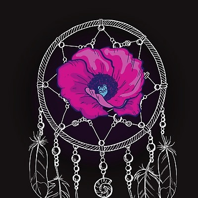 EPS 해외이미지 전통 꽃 일러스트 사람없음 장식 검은색 꿈 자주색 깃털 부적 드림캐쳐 해외202004 해외일러스트 식물 컬러 파일형식 벡터 이미지허브
