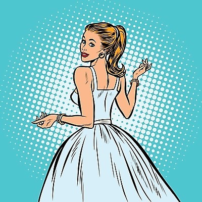 EPS 해외이미지 여자 일러스트 한명 손짓 상반신 성인 뷰티 뒤돌아보기 복고 팝아트 카툰스타일 성인여자한명만 해외202004 하프톤 해외일러스트 1 컬러 모션 사람 그림 여자한명만 성인여자만 파일형식 벡터 이미지허브