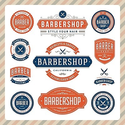 EPS 해외이미지 스티커 일러스트 사람없음 파란색 세트 라벨 주황색 빈티지 이발소 해외202004 해외일러스트 컬러 컨셉 프레임 뷰티샵 파일형식 벡터 이미지허브