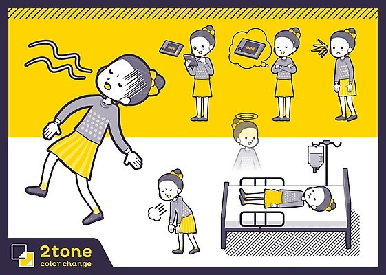 EPS 해외이미지 전신 여자 리본 어린이 일러스트 피곤 여러명 세트 노란색 게임 죽음 유령 게임기 병원침대 소녀만 게임중독 해외202004 해외일러스트 컬러 다수 컨셉 놀이 사람 침대 중독 여자만 어린이만 파일형식 벡터 이미지허브