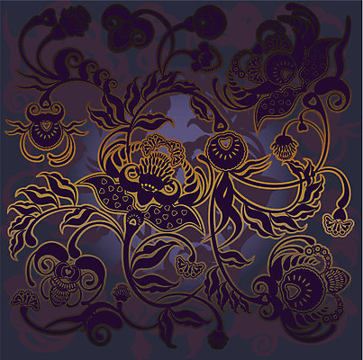 EPS 해외이미지 꽃 백그라운드 잎 일러스트 벽지 장식 보라색 검은색 수확 직물 황금 복고 해외202004 해외일러스트 식물 컬러 농업 파일형식 벡터 이미지허브