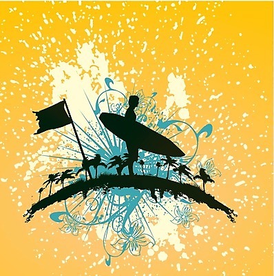 EPS 해외이미지 전신 꽃 실루엣 일러스트 모션 한명 들기 사람 성인 노란색 서핑보드 서핑 역동적 성인한명만 해외202004 해외일러스트 식물 1 컬러 컨셉 촬영기법 수상스포츠 보드_스포츠 성인만 파일형식 벡터 이미지허브