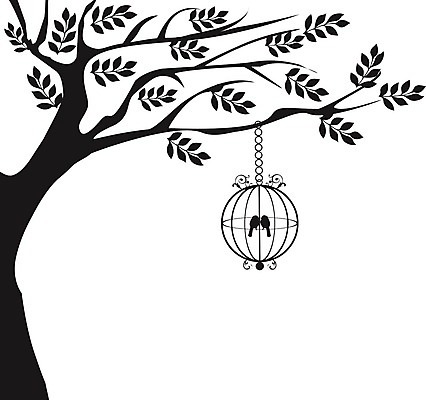 EPS 해외이미지 나무 실루엣 일러스트 조류 매달리기 사람없음 새장 해외일러스트 식물 동물 모션 촬영기법 케이지 파일형식 벡터 이미지허브