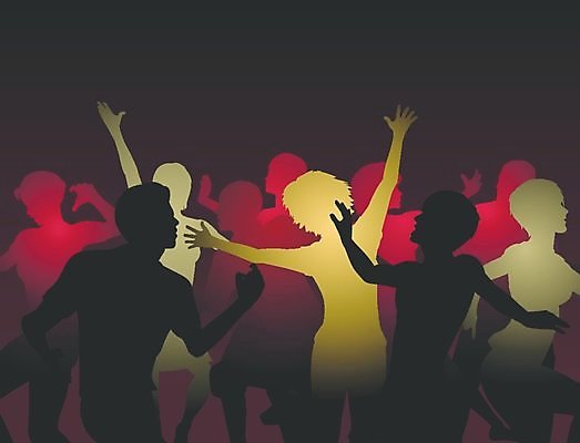 EPS 해외이미지 여자 남자 행복 실루엣 포즈 이동 일러스트 사람 그래픽 빨간색 컬러풀 노란색 파티 공백 활발 그룹 군중 클럽 디스코 카피스페이스 해외202004 해외일러스트 감정 음악 컬러 컨셉 촬영기법 이벤트 춤 파일형식 벡터 이미지허브