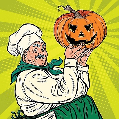 EPS 해외이미지 노년 남자 일러스트 호박 한명 들기 상반신 요리사 할로윈 조리복 복고 팝아트 카툰스타일 잭오랜턴 노인남자한명만 해외202004 하프톤 해외일러스트 직업 1 컬러 유니폼 채소 모션 사람 성인 그림 남자한명만 노인남자만 파일형식 벡터 이미지허브