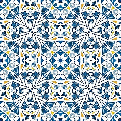 EPS 해외이미지 전통 디자인 패턴 오렌지 일러스트 벽지 추상 장식 파란색 노란색 흰색 포르투갈 타일 묘사 정사각형 모자이크 스페인어 아라베스크 엘리먼트 튀니지 해외202004 해외일러스트 도형 유럽 컬러 무늬 과일 아프리카 파일형식 벡터 이미지허브