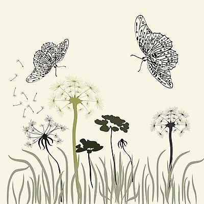 EPS 해외이미지 식물 디자인 꽃 나비 백그라운드 꽃무늬 패턴 일러스트 자연 벽지 날씨 미술 그래픽 장식 여름 정원 검은색 봄 흰색 민들레 허브 그림 해외202004 해외일러스트 계절 컬러 곤충 무늬 문화예술 생태계 파일형식 벡터 이미지허브