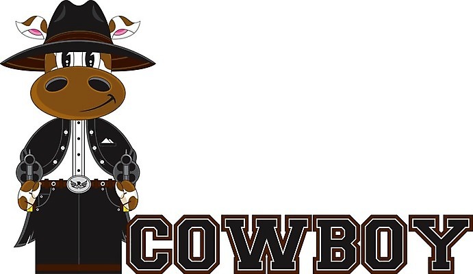 EPS 해외이미지 동물 일러스트 가축 권총 총 소 카우보이 만화 카우보이모자 서쪽 해외202004 해외일러스트 모자_잡화 무기 포유류 방향 파일형식 벡터 이미지허브