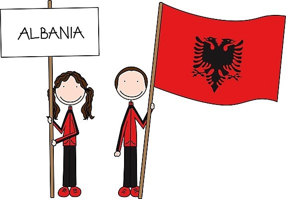 EPS 해외이미지 백인 배너 어린이 일러스트 소년 빨간색 검은색 깃발 잡기 만화 심볼 애국심 알바니아 전국 해외202004 해외일러스트 서양인 남자 컬러 모션 사람 파일형식 벡터 남유럽 이미지허브