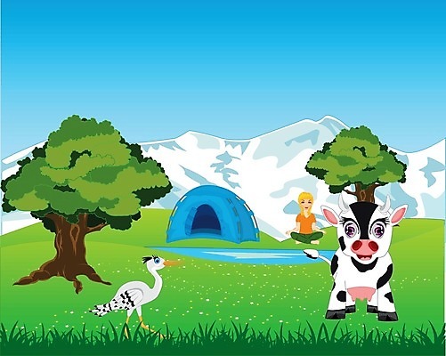 EPS 해외이미지 나무 꽃 호수 여행 일러스트 자연 조류 휴식 산 텐트 사람 풍경 물 여름 컬러풀 시골 소 허브 황새 해외202004 해외일러스트 자연요소 식물 동물 계절 컬러 컨셉 포유류 캠핑도구 생태계 파일형식 벡터 이미지허브
