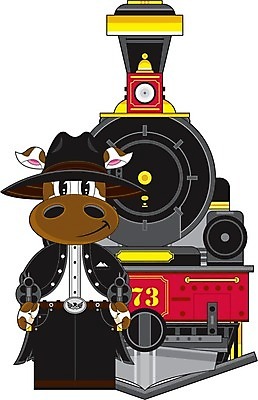 EPS 해외이미지 일러스트 교통시설 굴뚝 가축 총 기차 바퀴 소 카우보이 만화 호루라기 카우보이모자 서쪽 해외202004 해외일러스트 동물 모자_잡화 무기 육상교통 교통 포유류 대중교통 방향 시설 파일형식 벡터 이미지허브