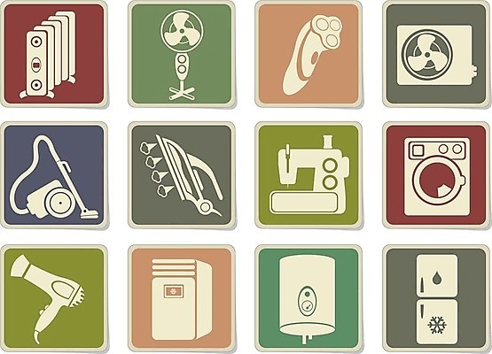 EPS 해외이미지 클립아트 디자인 일러스트 세트 기계 장비 심볼 냉장고 면도기 샴푸 환풍기 라디에이터 해외202004 해외일러스트 위생용품 가전제품 파일형식 벡터 이미지허브