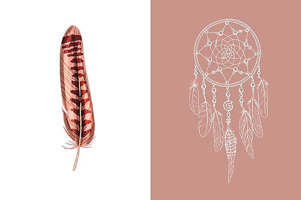 EPS 해외이미지 전통 분홍색 일러스트 사람없음 장식 꿈 흰색 구슬 깃털 부적 드림캐쳐 해외202004 해외일러스트 컬러 파일형식 벡터 이미지허브