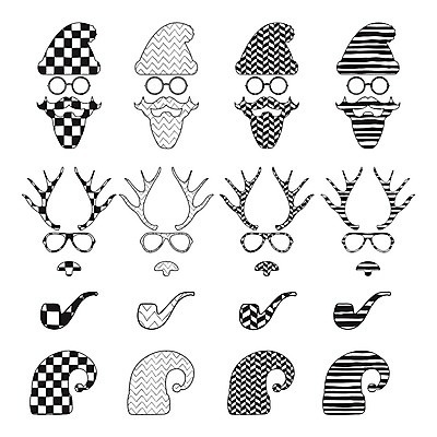 EPS 해외이미지 디자인 안경 백그라운드 크리스마스 일러스트 추상 수염 사람없음 세트 검은색 줄무늬 그림 체크무늬 사슴뿔 담뱃대 산타모양 엘리먼트 지그재그 스타일 해외202004 해외일러스트 모양 잡화 기념일 컬러 무늬 담배 뿔 산타클로스 파일형식 벡터 이미지허브