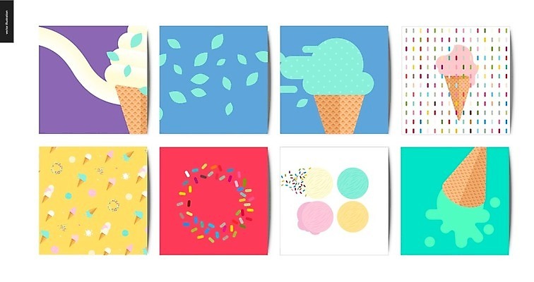 EPS 해외이미지 템플릿 열매 음식 잎 패턴 과일 일러스트 아이스크림 사람없음 컵 컬러풀 뿌리기 심볼 엽서 산딸기 와플 바닐라 해외202004 해외일러스트 식물 식기 컬러 무늬 모션 디저트 편지 파일형식 벡터 이미지허브